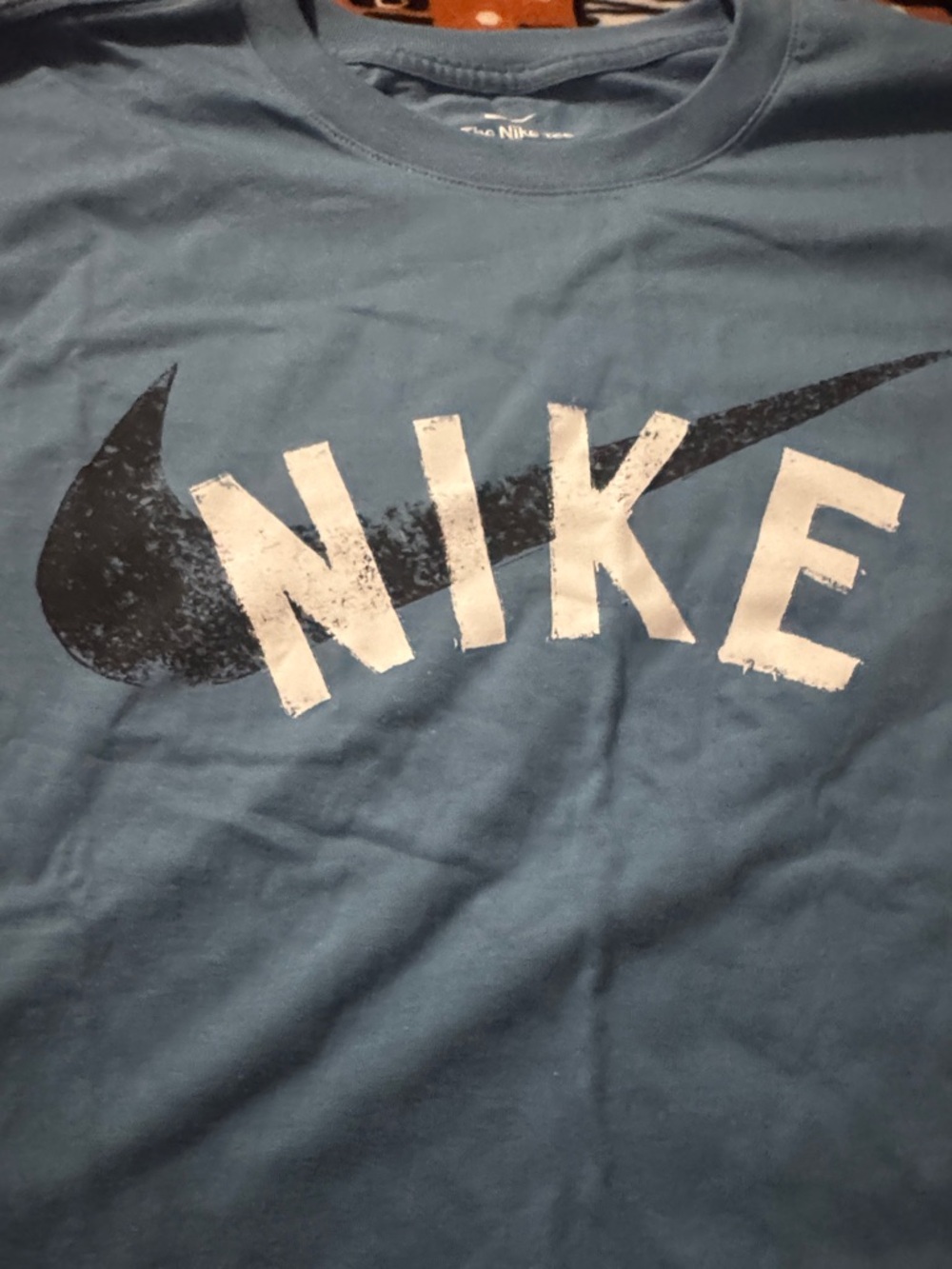 Nike Blue Tee with White Logo and Black Swoosh